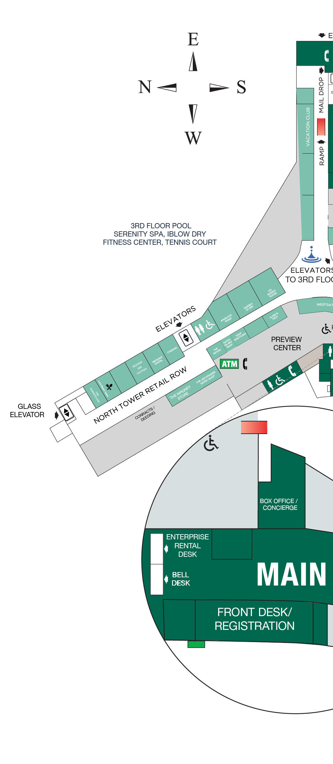 A map of a mall with a main lobby and a Paradise Event Center. AI generated content
