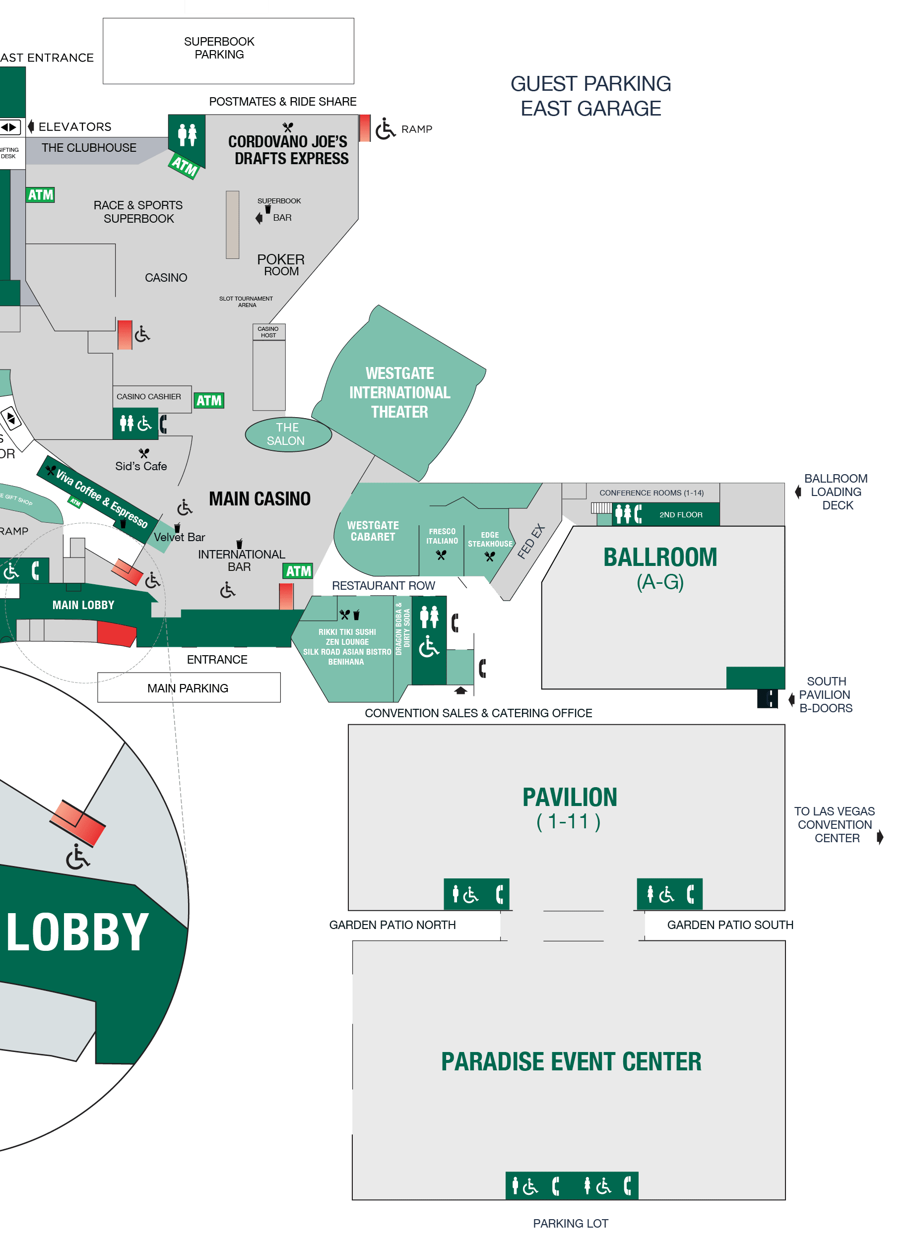 A map of a mall with a main lobby and a Paradise Event Center. AI generated content