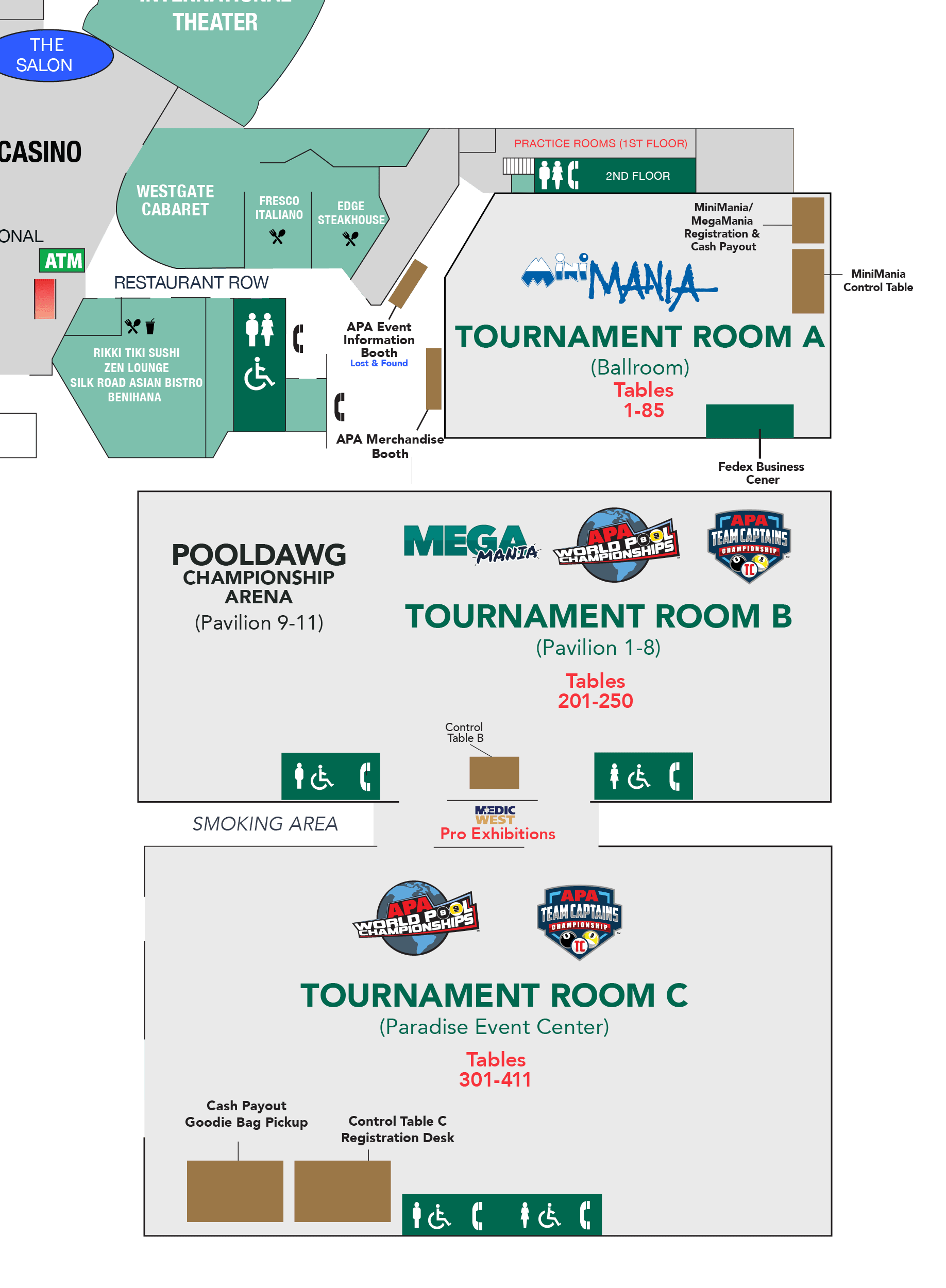 A map of a mall with a main lobby and a tournament room. AI generated content